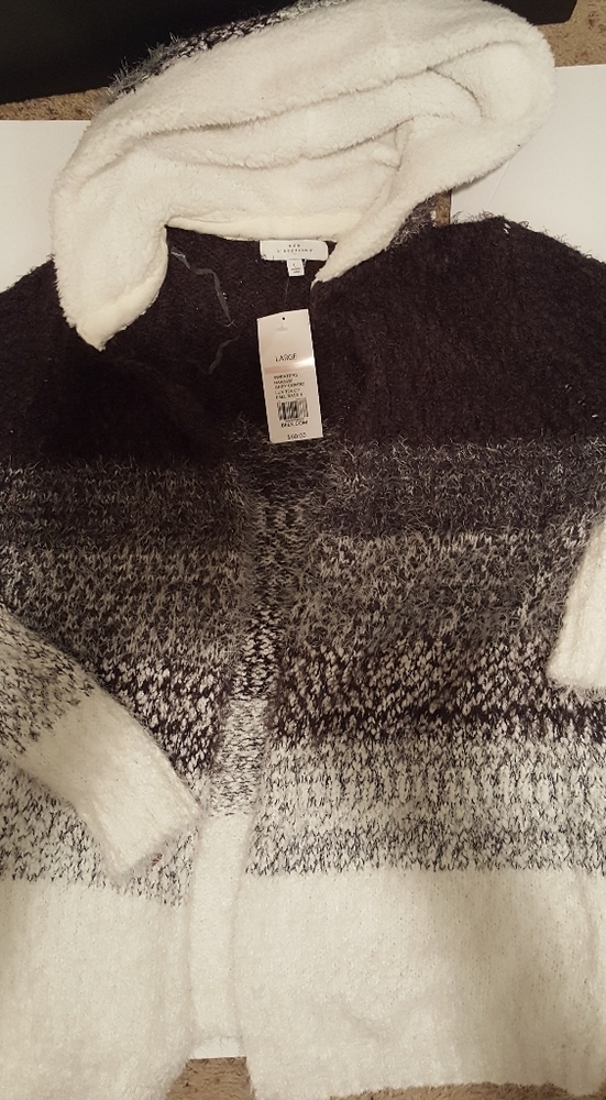 Nice Fuzzy Ombre Hooded  Cardigan Sweater
